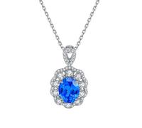 Damen-Halskette aus 925er-Sterlingsilber, Flower Lake Blue, 2,4/3,1 ct, im Labor hergestellter Turmalin, 8 x 7 mm, Anhängerkette 18 Zoll