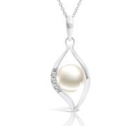 Damen-Halskette aus Weißgold 375/1000, Zuchtperle mit 3 weißen Diamanten, Gold, Diamant