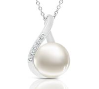 Damen-Halskette aus Weißgold 375/1000, Zuchtperle mit 5 weißen Diamanten, Gold, Diamant