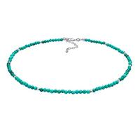 Damen Halskette Choker aus Türkis Perlen (3 mm) und Silber Kugeln, Edelsteinkette Boho Fashion aus 925 Sterling Silber, Kurze Mala Buddha Kette aus Achat Kugeln Frauen und Mädchen, Länge 36cm