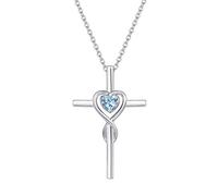 Damen Halskette mit Unendlichkeit Symbol Kreuz Anhänger Kette Infinity aus 925 Sterling Silber mit Synthetischer Aquamarin Edelstein Herz Form März Geburtsstein - Verstellbar Kettenlänge: 40 + 5 cm