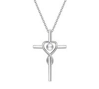 Damen Halskette mit Unendlichkeit Symbol Kreuz Anhänger Kette Infinity aus 925 Sterling Silber mit Natürlicher Perlen Edelstein Herz Form Juni Geburtsstein - Verstellbar Kettenlänge: 40 + 5 cm