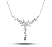 Damen Halskette Ranken-Modell 925 Sterling Silber - Florales Collier mit Stern-Details, Zirkonia Kristallen, Rhodinierung