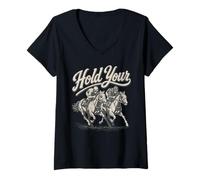 Damen Halten Sie Ihre Pferde Lustiges Pferderennen Jockey Equestrian T-Shirt mit V-Ausschnitt