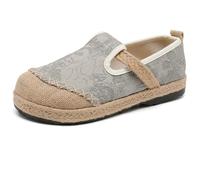Damen Handgefertigte Jute Alpargata Flats, Chinesischer Jacquard-Leinen Mary Jane Schlupfschuhe, Atmungsaktive Rundzehen Freizeitschuhe mit rutschfestem Gummiboden für Alltag & Landspaziergang