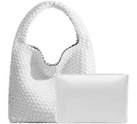 Damen-Handtasche aus veganem Leder, handgewebt, modische Schultertasche, Top-Griff, All-Match-Unterarmtasche mit Geldbörse, Reines Weiß