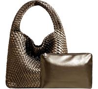 Damen-Handtasche aus veganem Leder, handgewebt, modische Schultertasche, Top-Griff, Unterarmtasche mit Geldbörse, Bronze