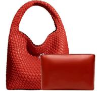 Damen-Handtasche aus veganem Leder, handgewebt, modische Schultertasche, Top-Griff, Unterarmtasche mit Geldbörse, Rot/Ausflug, einfarbig (Getaway Solids)