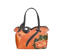 Damen-Handtasche mit Blumenmuster, echtes Leder, Vintage-Stil, Rindsleder, Einkaufstasche, Umhängetasche, Braun