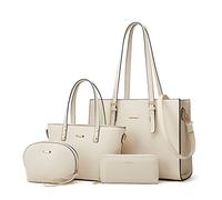 Damen-Handtaschen-Set, Kunstleder, Tragetasche, Schultertasche, Tragetasche, Tragegriff, Geldbörse, Geldbörse, 4-teilig, Beige-a