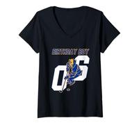 Damen Happy 6th Birthday Boy Hockey Bison Eishockey Thema T-Shirt mit V-Ausschnitt