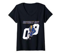 Damen Happy 9th Birthday Boy Hockey Bison Eishockey Thema T-Shirt mit V-Ausschnitt