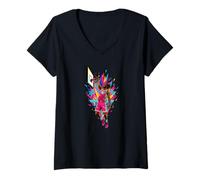 Damen Happy Basketball Sommer SLAM Dunk IN Flamingo Farben Comic T-Shirt mit V-Ausschnitt