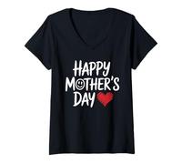 Damen Happy Mother's Day Lettering Mit Herz T-Shirt mit V-Ausschnitt
