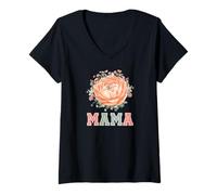 Damen Happy Mother's Day Mama, Bunte Blumen T-Shirt mit V-Ausschnitt