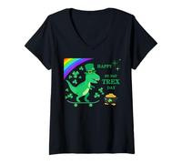Damen Happy St Pat Trex Day T-Rex Dinosaurier-Skateboard T-Shirt mit V-Ausschnitt