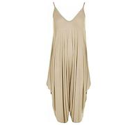 Damen Harems-Jumpsuit, Lagenlook, trägerlos, ärmellos, Cami-Playsuit, beige, 16-18