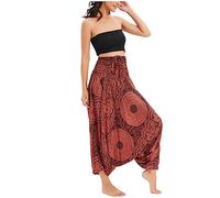 Damen Haremshose Goa Hose Pluderhose Yoga Hose Aladinhose mit Tiefem Schritt Muckhose Freizeithose Pumphose Jumpsuit Hohe Taille Elastischer Bund Weich Dünn Cool Two Way to Wear - Braun-orange