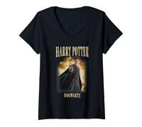 Damen Harry Potter Hogwarts 90's Style Poster T-Shirt mit V-Ausschnitt