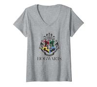 Damen Harry Potter Hogwarts All Houses Wappen T-Shirt mit V-Ausschnitt