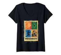 Damen Harry Potter Hogwarts Houses T-Shirt mit V-Ausschnitt