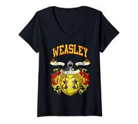 Damen Harry Potter | Offizielles Weasley Family Merch | WBUHPT10 T-Shirt mit V-Ausschnitt