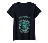 Damen Harry Potter Team Captain Slytherin T-Shirt mit V-Ausschnitt