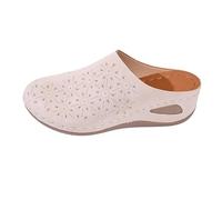 Damen-Hausschuhe mit Keilabsatz, breite Passform, breite Passform, Clogs mit Fußgewölbeunterstützung, orthopädische Sandalen, Sommerschieber, weich gepolsterte Innensohle, Schlupfschuhe, geschlossene