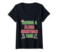 Damen Having A Alicia Christmas Time Familientreffen Name T-Shirt mit V-Ausschnitt