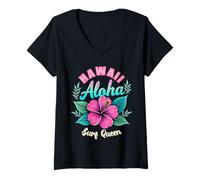 Damen Hawaii Aloha Surf Queen Tropical Hibiscus Tee für Damen T-Shirt mit V-Ausschnitt