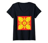 Damen Hawaiianisches Steppmuster Royal Hawaii Ali'I Island Heritage T-Shirt mit V-Ausschnitt