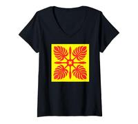Damen Hawaiianisches Steppmuster Royal Hawaii Ali'I Island Heritage T-Shirt mit V-Ausschnitt