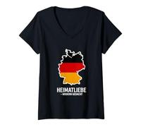 Damen Heimatliebe Modern Gedacht Deutschland Karte Flagge T-Shirt mit V-Ausschnitt