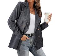 Damen Hellgraues Casual-Lässiges Zweireihiges Blazer-Jackett, Locker, M L XL 2XL