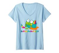 Damen Hello Kitty Kerokerokeroppi Creative Genius Lustige Klassische Pose T-Shirt mit V-Ausschnitt