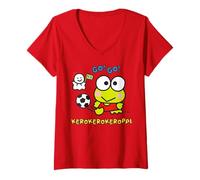 Damen Hello Kitty Kerokerokeroppi Fußball Sport Team Classic Fun T-Shirt mit V-Ausschnitt
