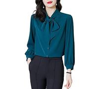 Damen-Hemd Mit Knopfleiste,Damen-Chiffon-Bluse Mit Schleife Am Hals, Lange Laternenärmel, Hemd Mit V-Ausschnitt, Elegante Satinbluse, Tunika, Oberteile, Einfarbig, Bürohemden, Sommer, Frühling, Arbe