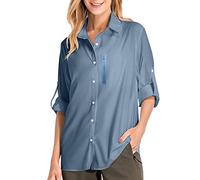 Damen Hemdbluse UV Schutz Langarmshirt Damen Schnell Trocknende Sport Shirts Wandershirt Safari Casual Button Up Tops Strandurlaub Elegant Bluse Langarm Funktionshemd Wanderhemd Safari Reisen Golf