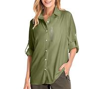 Damen Hemdbluse UV Schutz Langarmshirt Damen Schnell Trocknende Sport Shirts Wandershirt Safari Casual Button Up Tops Strandurlaub Elegant Bluse Langarm Funktionshemd Wanderhemd Safari Reisen Golf
