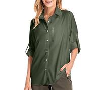 Damen Hemdbluse UV Schutz Langarmshirt Damen Schnell Trocknende Sport Shirts Wandershirt Safari Casual Button Up Tops Strandurlaub Elegant Bluse Langarm Funktionshemd Wanderhemd Safari Reisen Golf