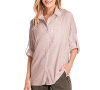 Damen Hemdbluse UV Schutz Langarmshirt Damen Schnell Trocknende Sport Shirts Wandershirt Safari Casual Button Up Tops Strandurlaub Elegant Bluse Langarm Funktionshemd Wanderhemd Safari Reisen Golf
