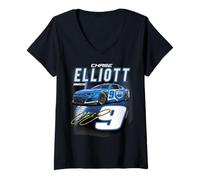 Damen Hendrick Motorsports Elliot Chase Signature No 9 Camaro ZL1 T-Shirt mit V-Ausschnitt