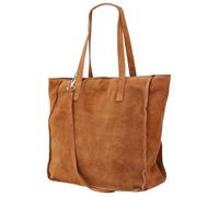 Damen Henkeltasche aus echtem Wildleder - Mittelgroßer Shopper Schulterriemen - Handtasche Schultertasche mit Reißverschluss & Innenfach 37x13x29 cm Cristina G566 (Cognac)