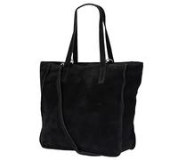 Damen Henkeltasche aus echtem Wildleder - Mittelgroßer Shopper Schulterriemen - Handtasche Schultertasche mit Reißverschluss & Innenfach 37x13x29 cm Cristina G566 (Schwarz)