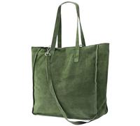 Damen Henkeltasche aus echtem Wildleder - Mittelgroßer Shopper Schulterriemen - Handtasche Schultertasche mit Reißverschluss & Innenfach 37x13x29 cm Cristina G566 (Olivgrün)