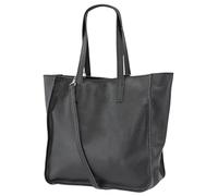 Damen Henkeltasche aus Echtleder - Mittelgroßer Shopper mit Schulterriemen - Handtasche Schultertasche mit Reißverschluss und Innenfach 37x13x29 cm Lili G555 (Schwarz)