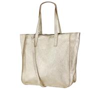 Damen Henkeltasche aus Echtleder - Mittelgroßer Shopper mit Schulterriemen - Handtasche Schultertasche mit Reißverschluss und Innenfach 37x13x29 cm Lili G555 (Gold)