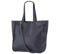 Damen Henkeltasche aus Echtleder - Mittelgroßer Shopper mit Schulterriemen - Handtasche Schultertasche mit Reißverschluss und Innenfach 37x13x29 cm Lili G555 (Dunkelblau)