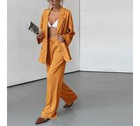 Damen Herbst 2 Stücke strukturiertes Set, lässiges Hemd mit Knöpfen und weite Hose, Outfit, Loungewear, Trainingsanzug, eleganter Business-lässig-Stil
