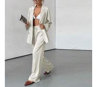 Damen Herbst 2-teiliges strukturiertes Set, lässiges Hemd mit Knöpfen und weite Hose, Loungewear Trainingsanzug, eleganter Business-Casual-Stil für Fr